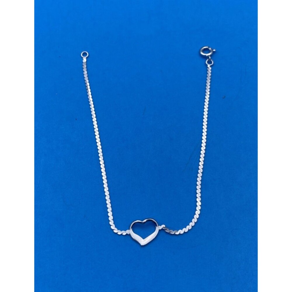 Vintage Sterling Silver Open Heart Ball Chain Bracelet Delicate Minimalist